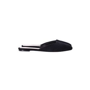 Porte & Paire Square-toe Flat Mules in Black Suede